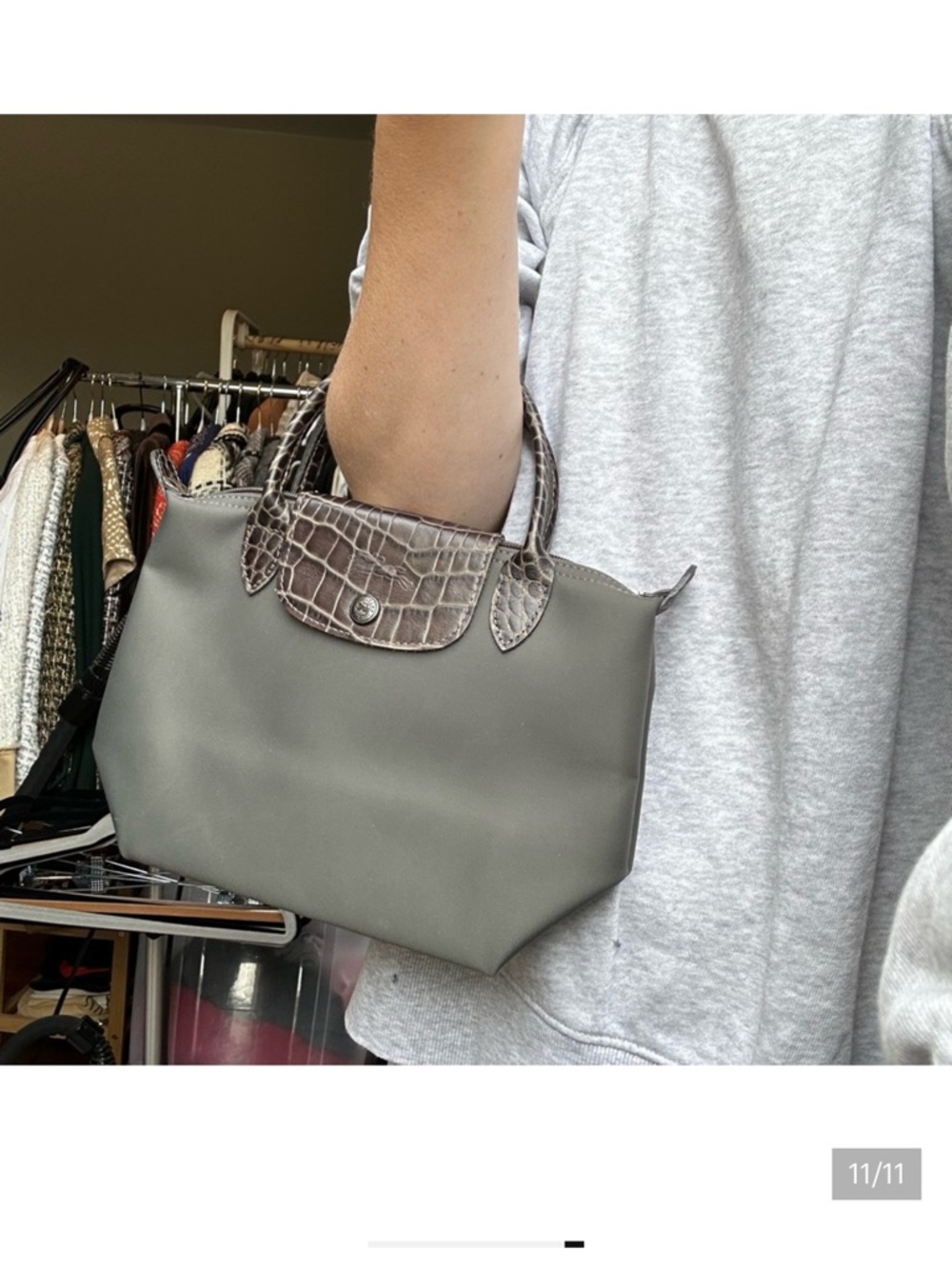 Longchamp small grey handbag with croc-embossed leather - Picture 11 of 11